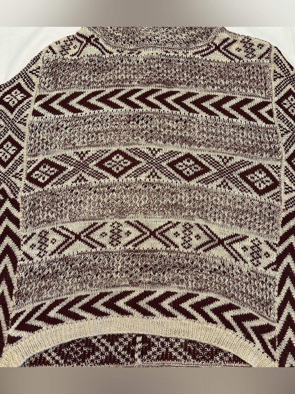 Altar’d State Cocoon Sweater Cowl Neck Doleman Sleeve Cream & Maroon Sz S Boxy - Picture 8 of 12